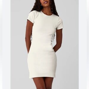 Alo Yoga Goddess Ribbed Short Sleeve Go-To Mini Dress Ivory Size Small